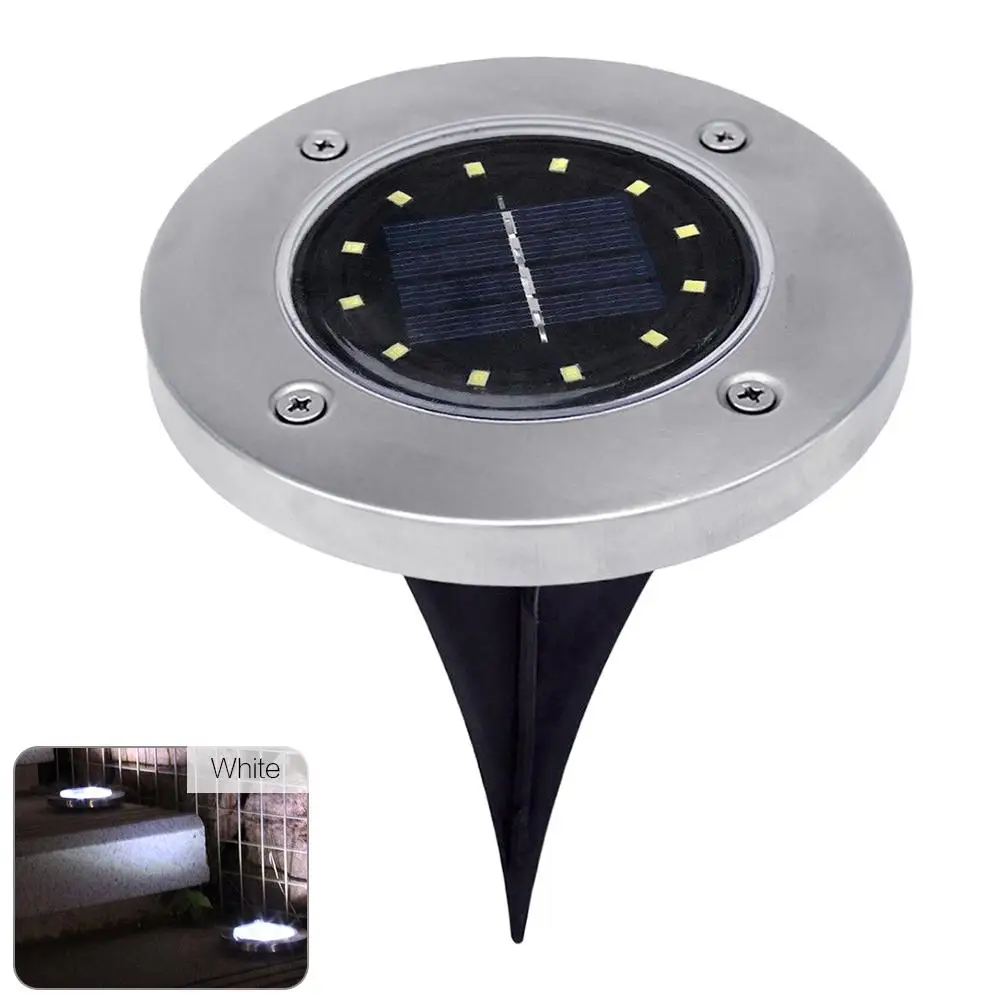 1pc white light 12 Светодиодный Солнечный свет из нержавеющей стали солнечные светодиодные фонари для сада наземная лампа Открытый Путь газонный садовый светильник украшение - Испускаемый цвет: 1pc white light