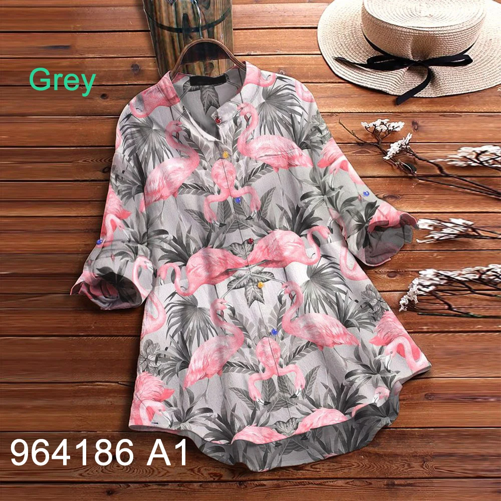 

Женская Осенняя блузка с длинным рукавом и 3D-принтом фламинго