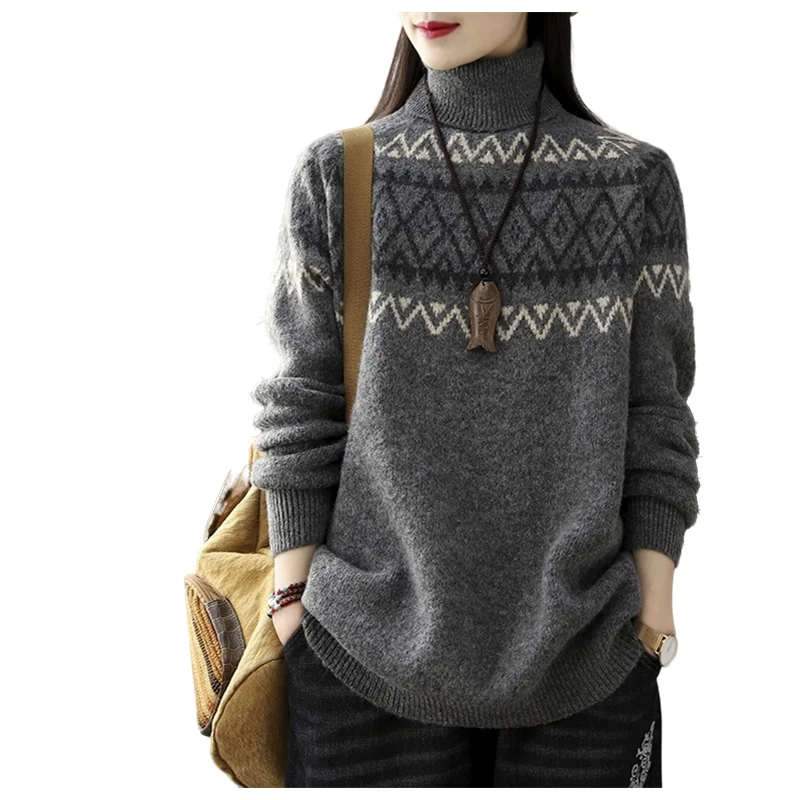 

Winter Sweaters New Women's Turtleneck Pullovers Sweater Female Thickened Loose Lazy Style Bottom Casual Knit Sweater