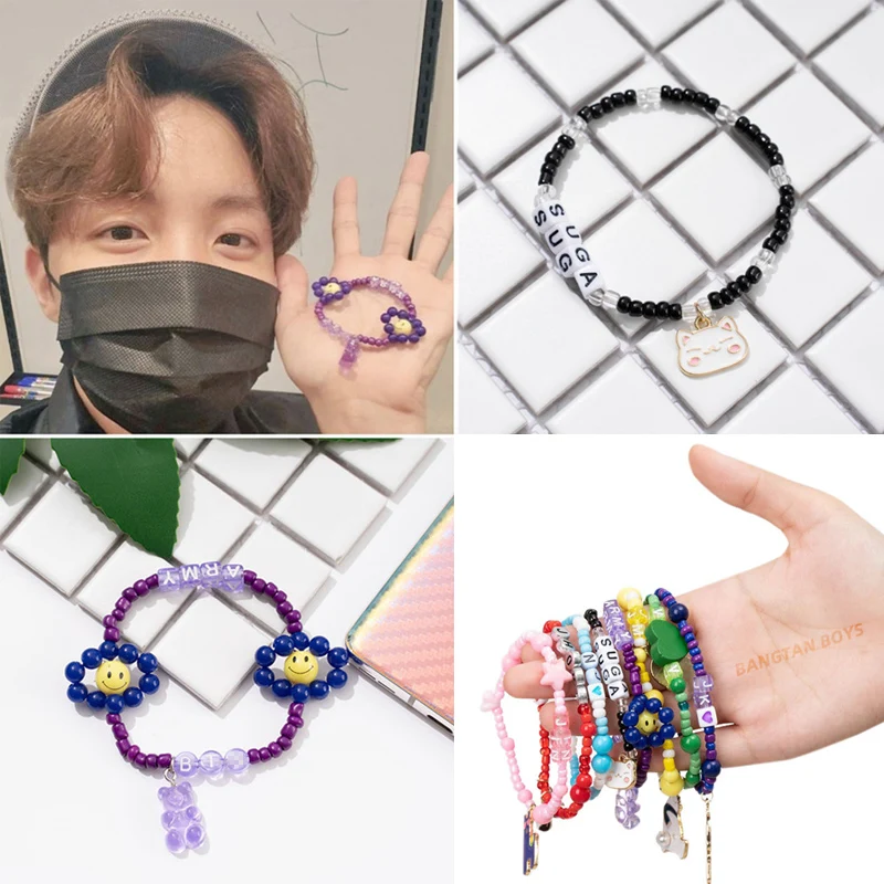 Kpop Bangtan Boys браслет с бусинами красочный мультяшный животный эластичный Jhope ручная