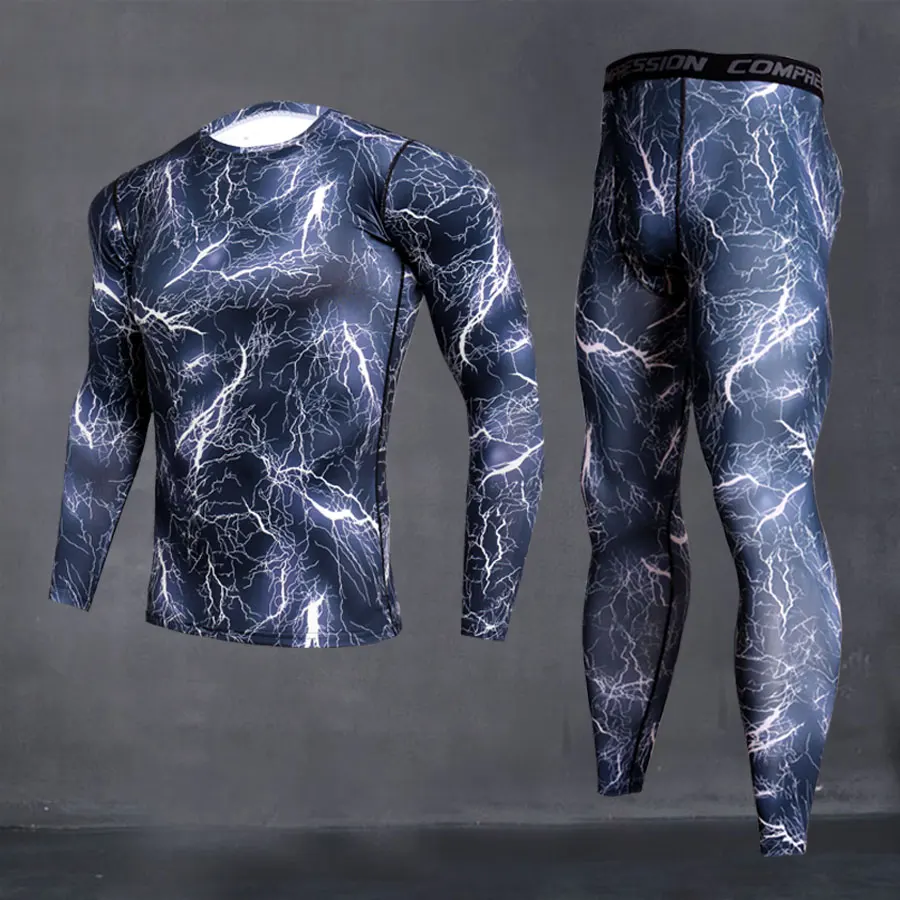 Мужской спортивный компрессионный комплект для бега футболка + брюки облегающие