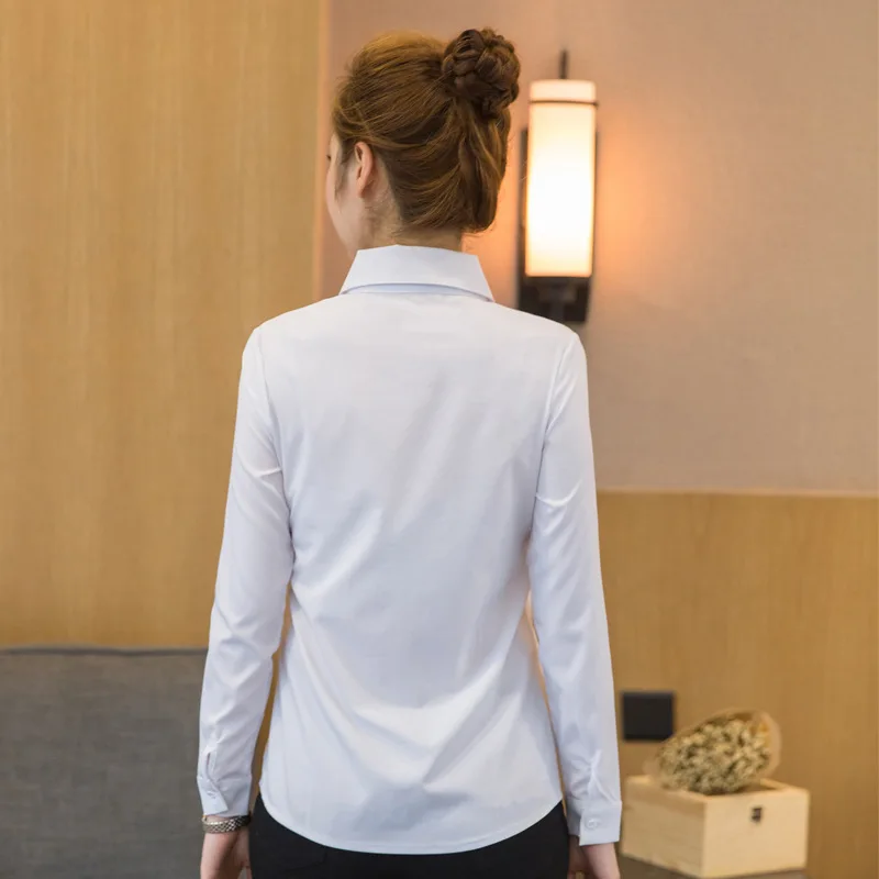 Новая стильная одежда на весну и осень рабочая белая рубашка Женская Базовая с