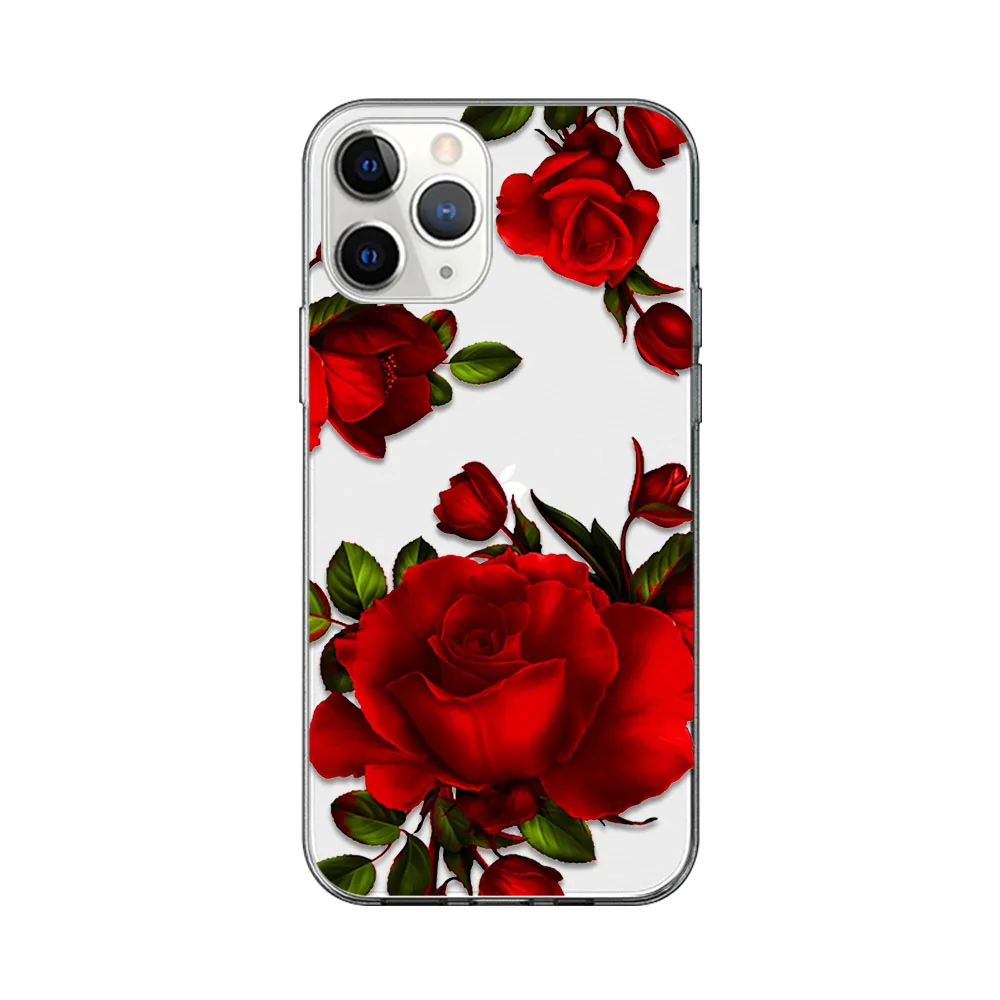 

Flower Rose Case For iPhone 12 11 Pro Max Cover for iPhone 12 X XR XS MAX 7 8 6 6S Plus 5S SE 2020 Soft Silicon TPU Phone Fundas