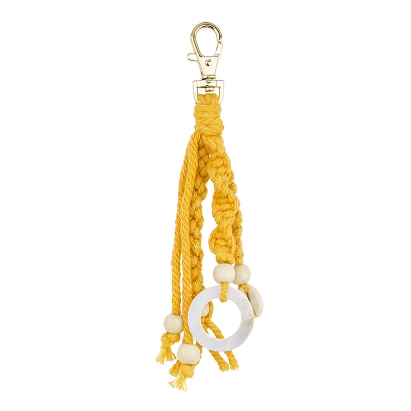 

Boho Macrame Keychains with Wood Bead and Seashells, Handmade Accessories Keychain for Purse Keys