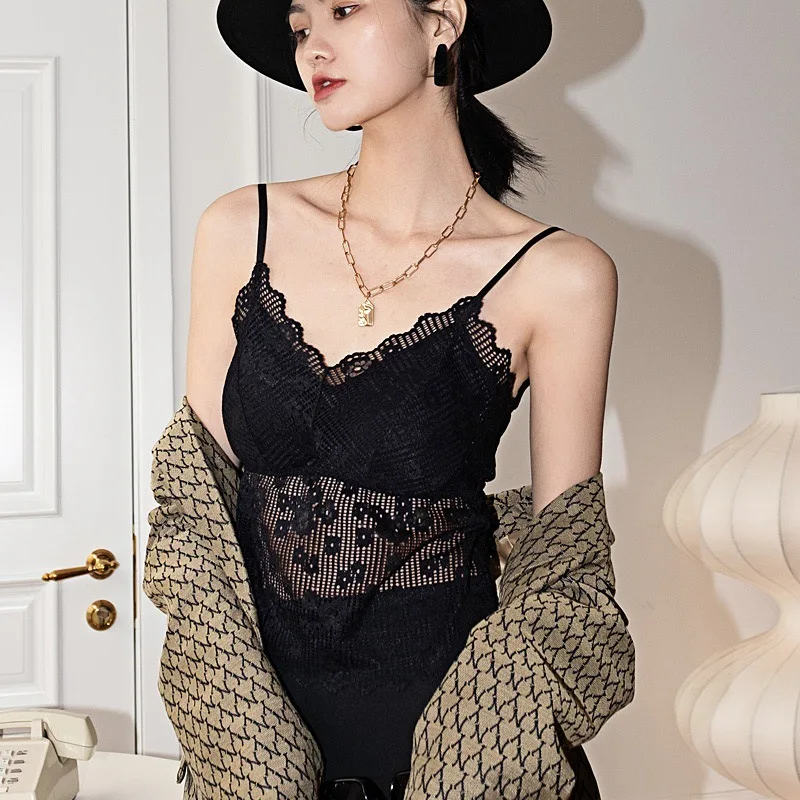 

Women Tank Crop Top Seamless Underwear Female overlapping New lace suspender camisole gathered bra bottom sexy bra vest lady