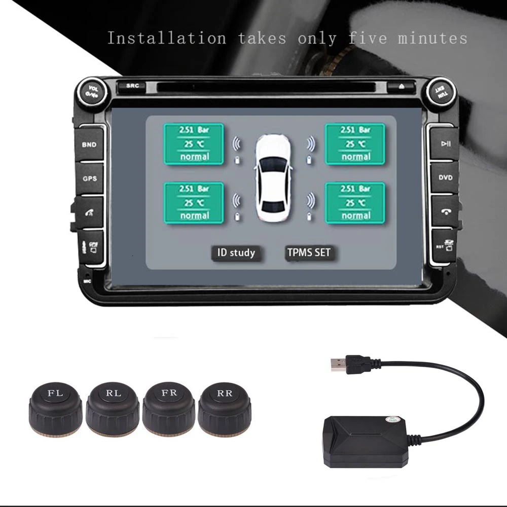 Автомобильный USB Android система контроля давления в шинах дисплей TPMS 4 Внутренний