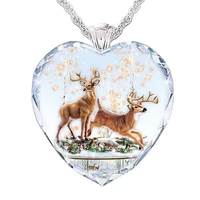 fine beauty heart shaped crystal fawn necklace fashion ladies jewelry cute elk pendant necklace