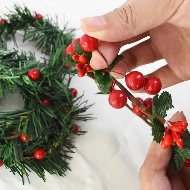 

Christmas Wreath Artificial Stamen Berry Flowers Rattan Wreaths for Xmas Home Decoration Wax Table Decor Christmas Gift Supplies