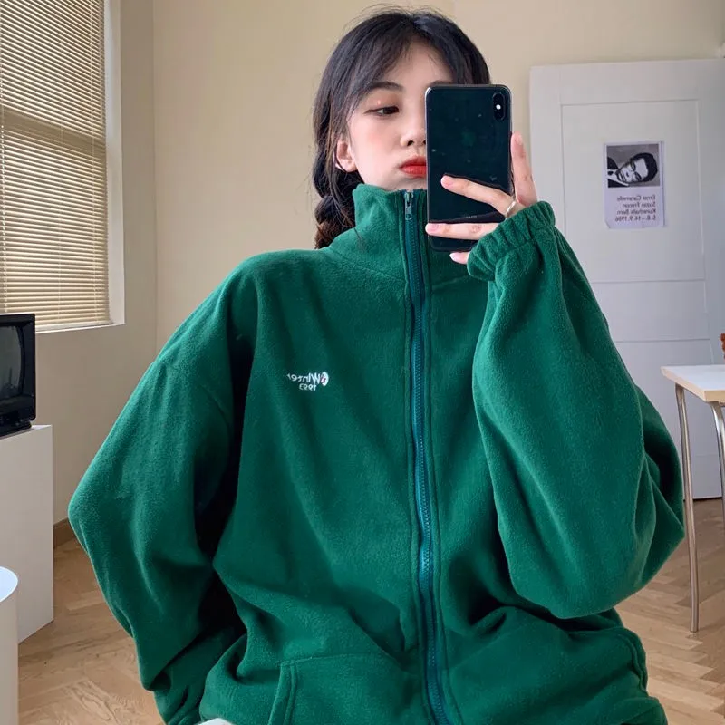 Harajuku Long Sleeve Oversized Hooded Sweatshirts Women Winter Vintage Clothes Woman Warm Thick Jacket Sweetshirt Zip Up Hoodies