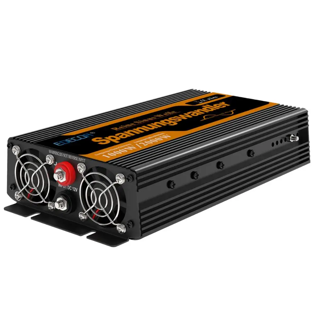 EDECOA DC 12V к переменному току 220V 1000 Вт пиковый 2000 Вт Чистая Синусоидальная волна инвертирующий усилитель мощности с пультом дистанционного управления и USB 5V 2.1A