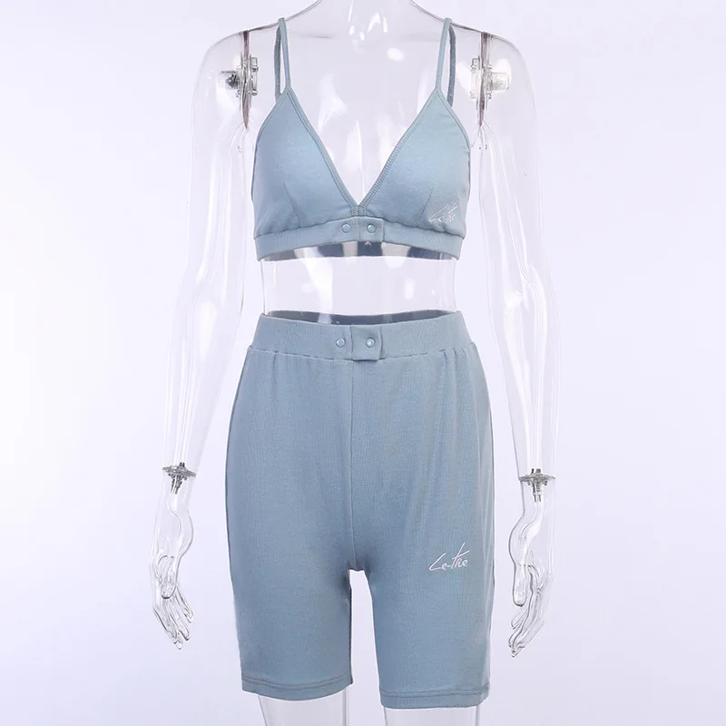 

Cotton Knitted Tracksuit Women Sleeveless Crop Top Shorts Set Ladies Sportswear Running 2 Piece Sets Summer Style Outfits 2020