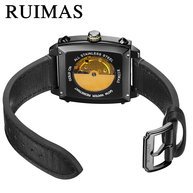 Мужские автоматические наручные часы MEGIR RUIMAS деловые Ретро-часы с прямоугольным