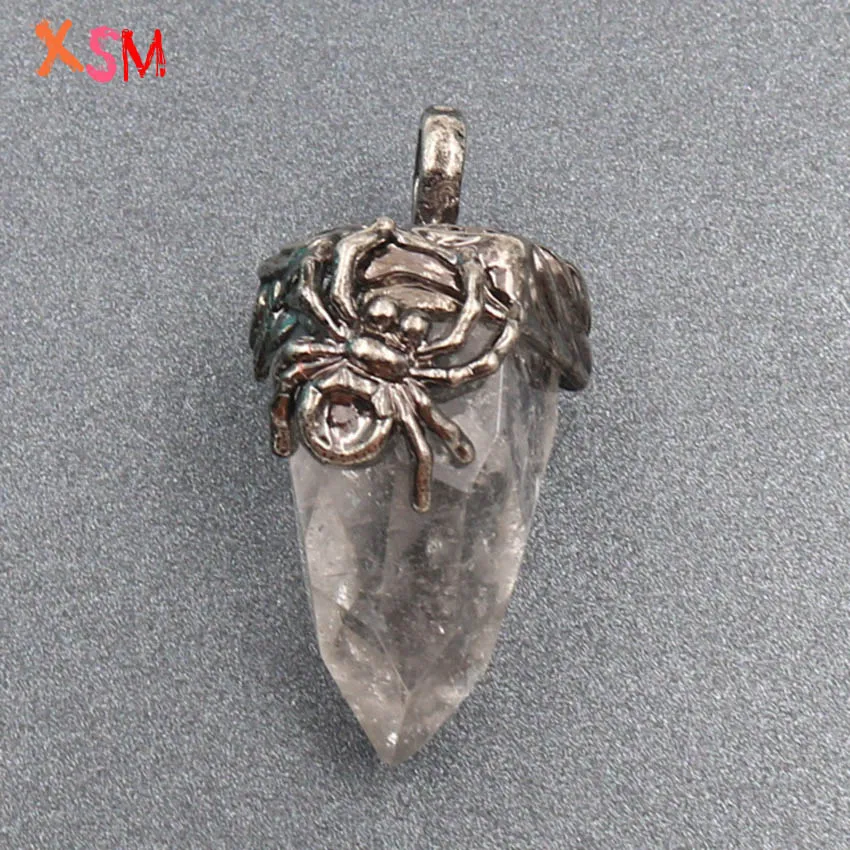Rock Crystal XSM сосновый Конус Форма Подвески в виде паука для женщин и мужчин колье фурнитура натуральный черный Агаты Кристалл граненый камень Винтажные Ювелирные Изделия - Окраска металла: Rock Crystal