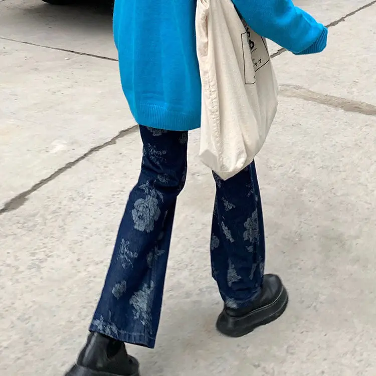 

High waist leg long micro flared pants women's large fall / winter 2020 new versatile slim loose denim pants fat mm