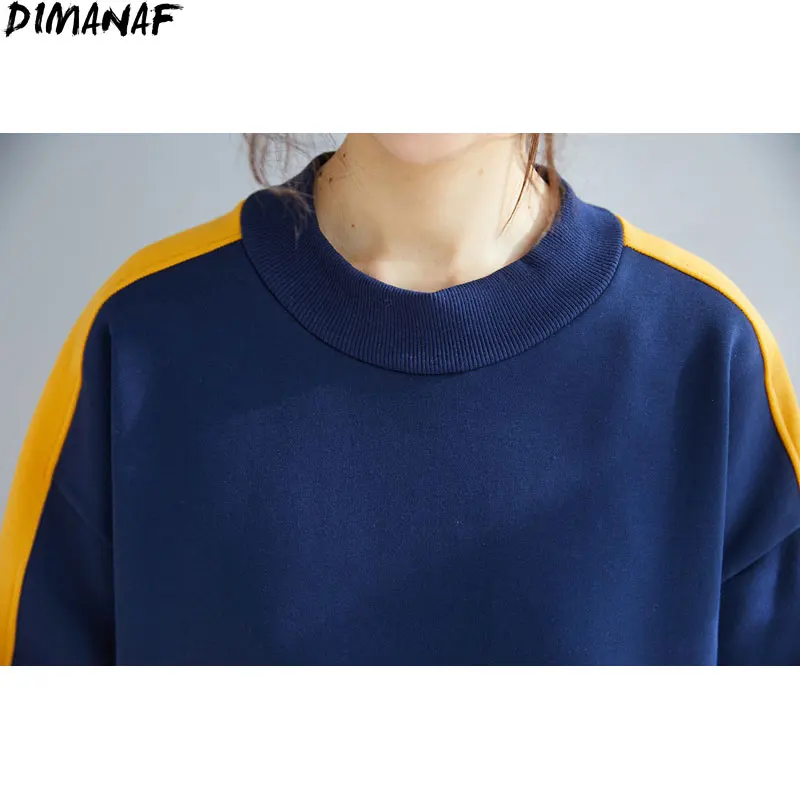 

DIMANAF 2021 Plus Size Women Hoodies Sweatshirt Patchwork Colors Thickening Warm Pullover Casual Style Cotton Autumn New Hoodies