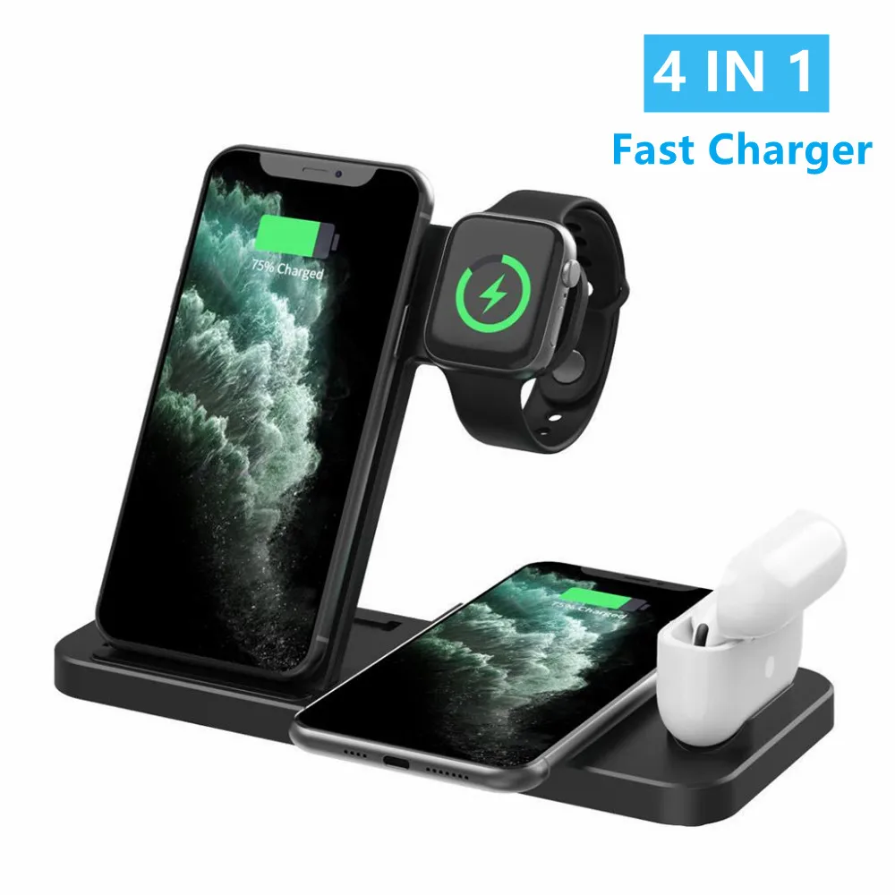

15W Qi 4 in 1 Wireless Charger Induction Charging Dock Station For iPhone 12 11 X XS Airpods Apple iWatch 5/4/3/2/1 Charge Stand