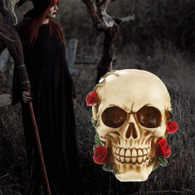 

Q9QB Resin Scary Skull Figurine Ornaments Home Study Decoration Halloween Decor Gift Halloween Presents
