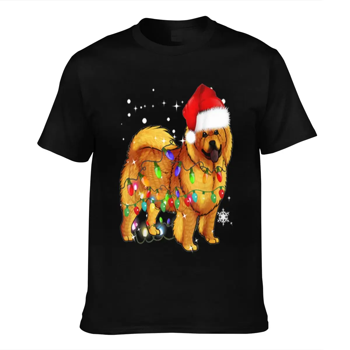 Футболка Chow с собакой Сантой и рождественскими огнями | Футболки