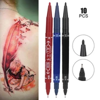 10pcs double headed tattoo marker pen permanent makeup eyebrow microblading tattoo piercing positioning skin marker pen tattoos