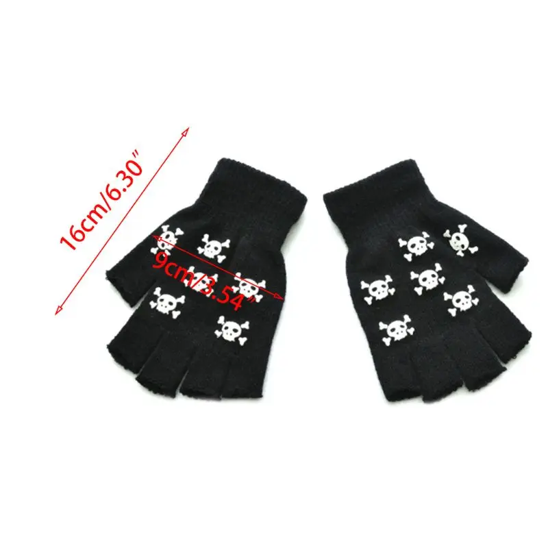 

Unisex Adult Halloween Skeleton Skull Half Finger Gloves Luminous Winter Mittens 649C