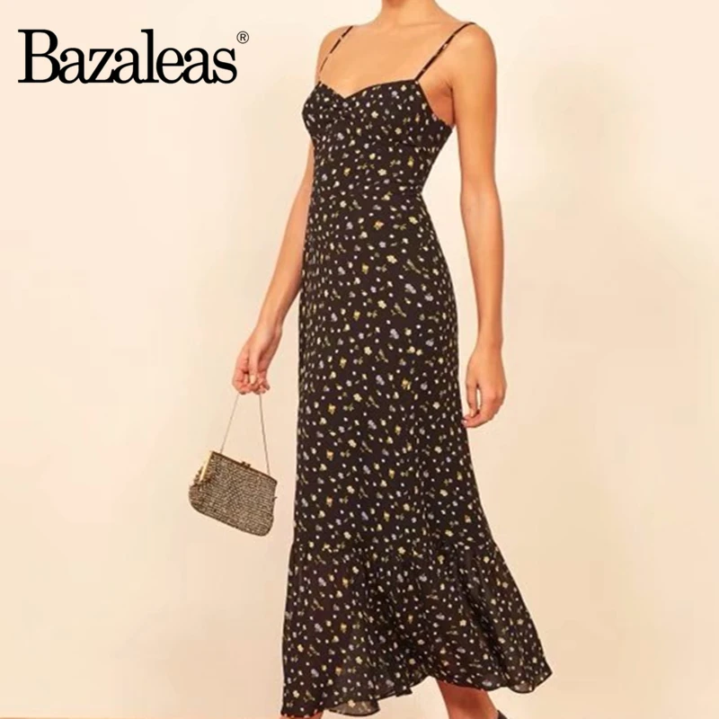 Bazaleas винтажное с эластичной молнией сзади оборками vestido элегантное цветочным