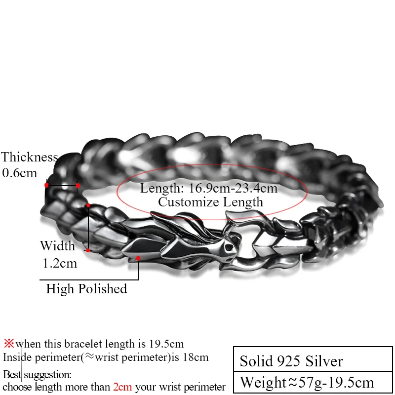 Браслет ZABRA мужской из серебра 925 пробы роскошный крутой дракон винтажная