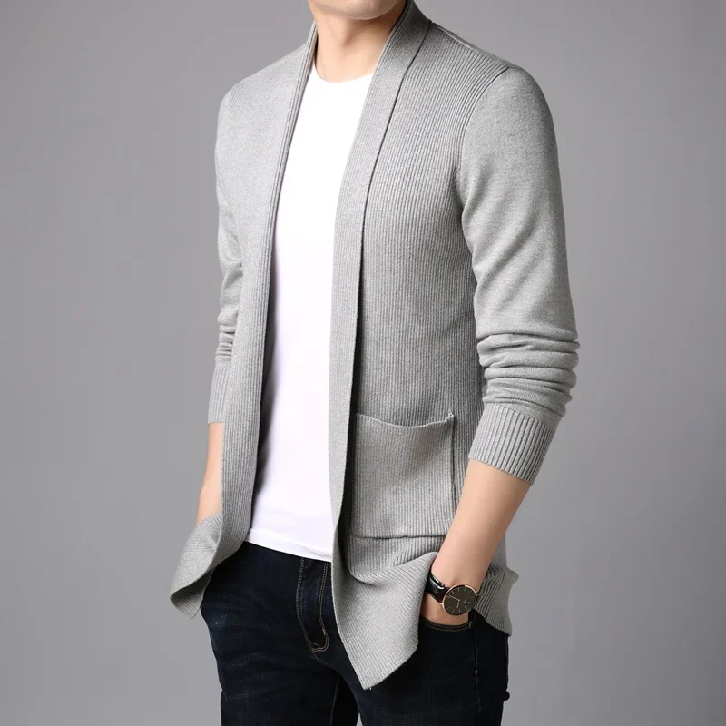 Мужской Длинный Кардиган с длинным рукавом синий цвет повседневный жилет