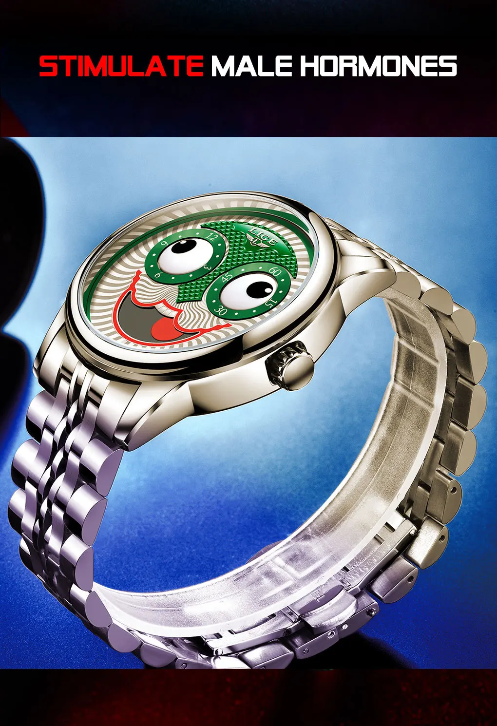 Creative Design Big Dial Joker Mechanical watches Wrist Watches Stainless Stell  Waterproof Sports Chronograph Relogio Masculino