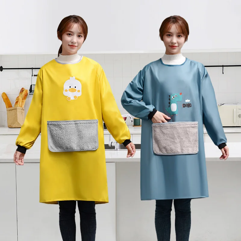 

Fashion Women Kitchen Apron Long Sleeve Apron Cooking Baking Restaurant Workwear Waterproof Household Cleaning Tools BBQ Bib