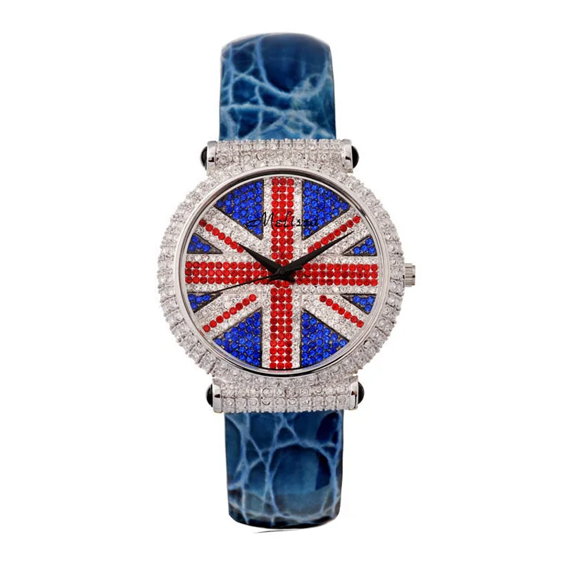 Часы унисекс стразы с кожаным ремешком изображением флага Союза мелиссы со
