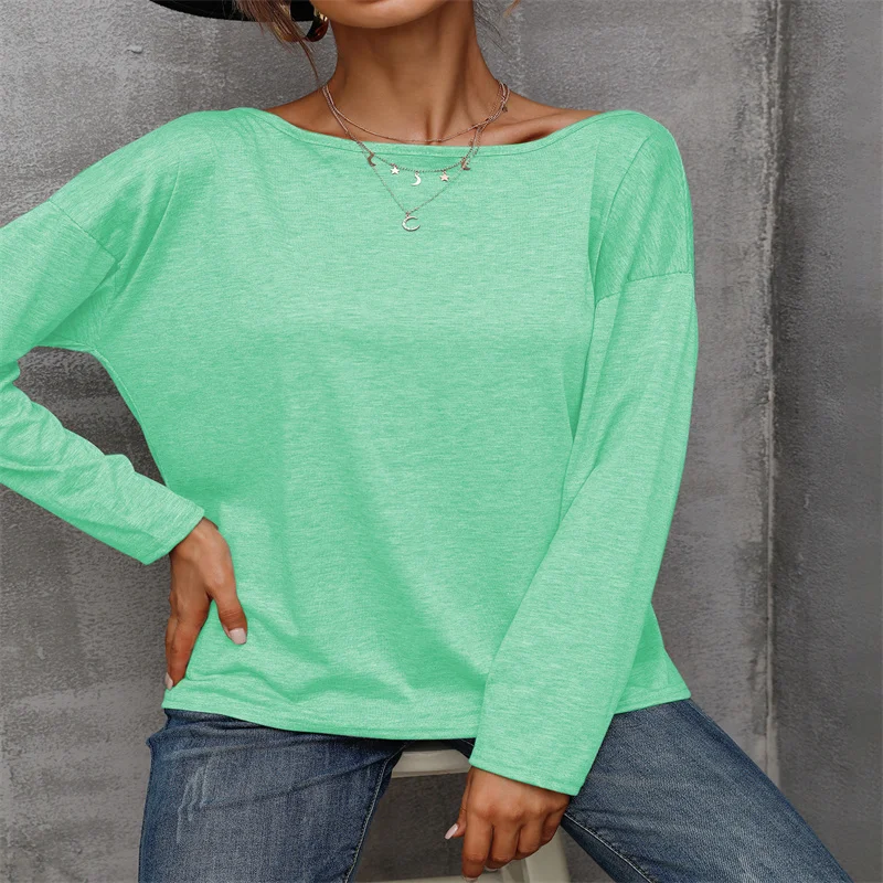 

Женская хлопковая футболка, трикотажная футболка с открытой спиной и длинным рукавом, осень 5007 #2021