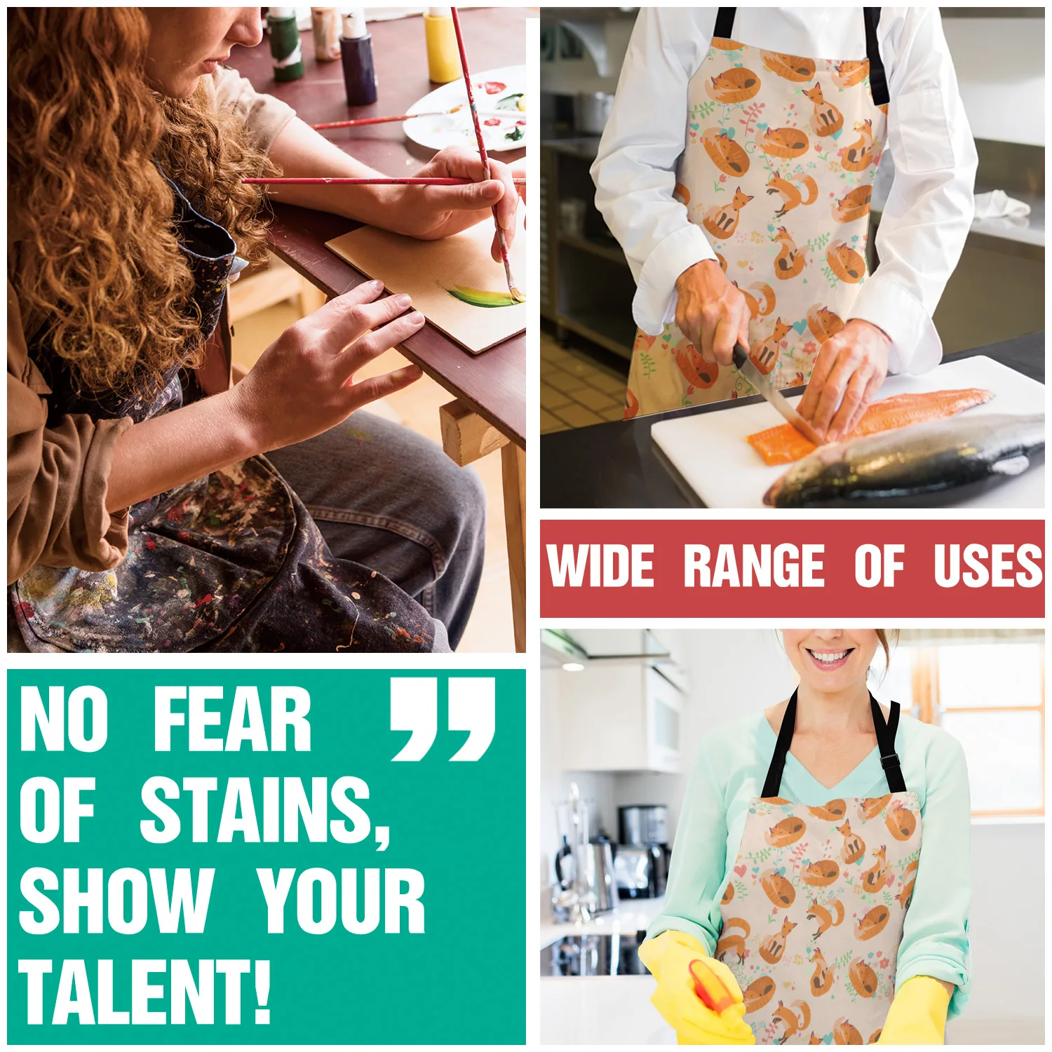 Tophome Кухонный Фартук животные из мультфильмов лиса напечатанные регулируемые