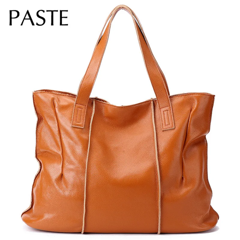 Простой дизайн Большая вместительная Женская Ручная сумка 100% коровья кожа