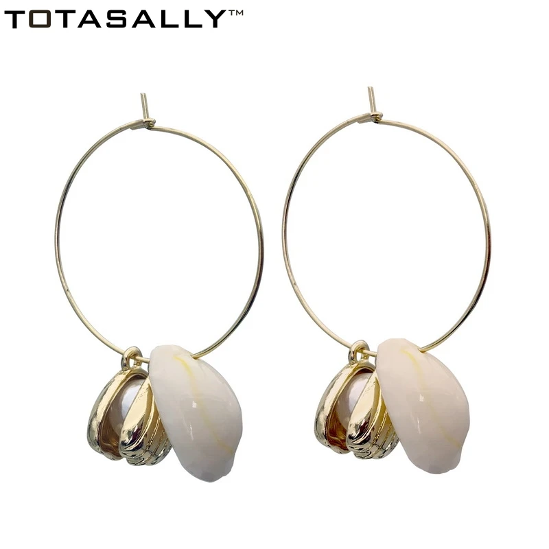 

TOTASALLY Summer Sence Sea shell conch immitation pearl hoop Earrings Women's party show ocean style Earrings Jewelry accessory