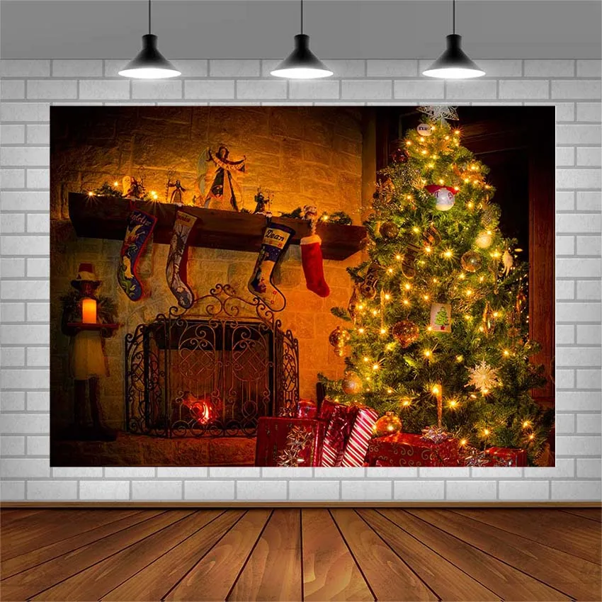 

Avezano Photography Backgrounds Merry Christmas Tree Socks Gifts Fireplace Backdrops For Photo Studio Photocall Photozone Decor