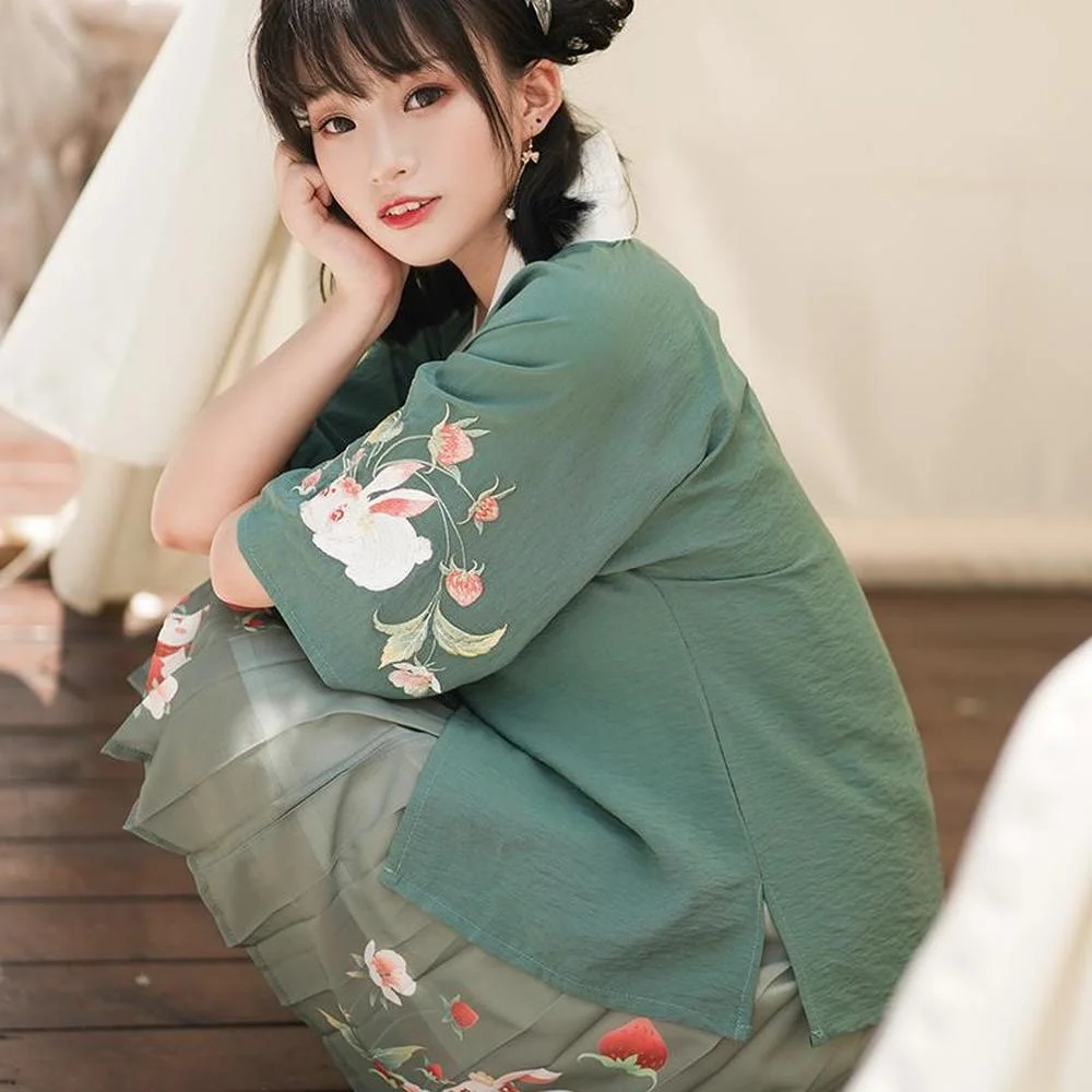 

Original Women 's Hanfu Style Daily Short Sleeve Hanfu Embroidered Han Waist Skirt Chinese Style Clothing Summer Wear for Girl