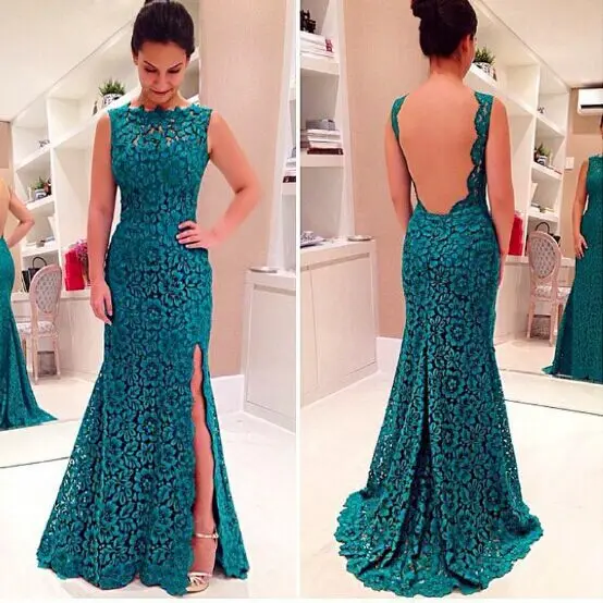 

vestido de festa longo robe de soiree green lace evening dresses Formal gown elegant mermaid backless 2019 evening dress