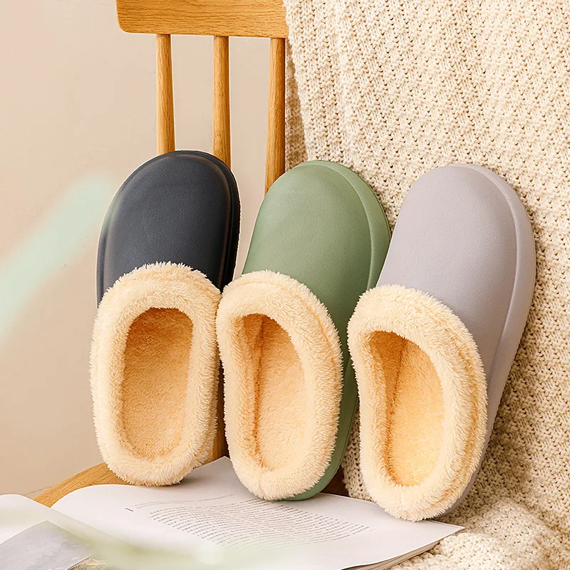 

Waterproof Non-Slip Home Slippers Winter Warm Women Indoor CottonThick Bottom Plush Ladies Soft Memory Couples Shoes