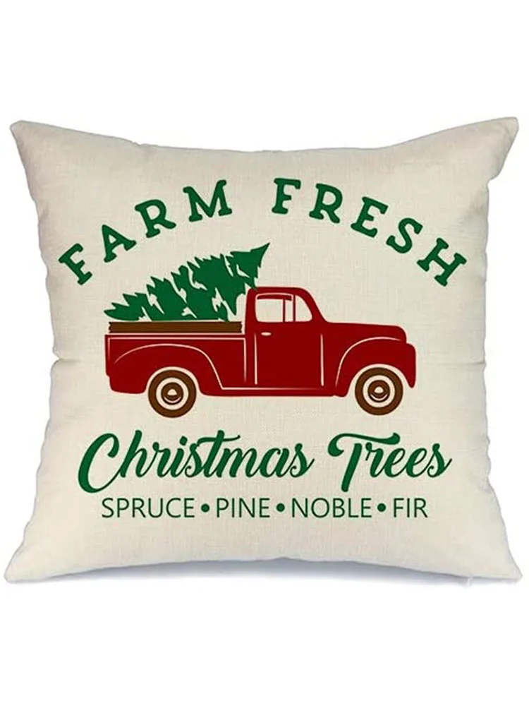 

Christmas pillowcase 18x18 inch red truck farm Christmas decoration pillow Christmas decoration tree pillowcase
