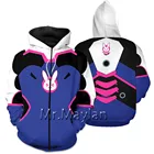 Толстовка с капюшоном Overwatch DVA, с 3D принтом, на молнии, для мужчин и женщин, хипстерская уличная одежда для косплея, весенние толстовки для мальчиков, хип-хоп, с капюшоном