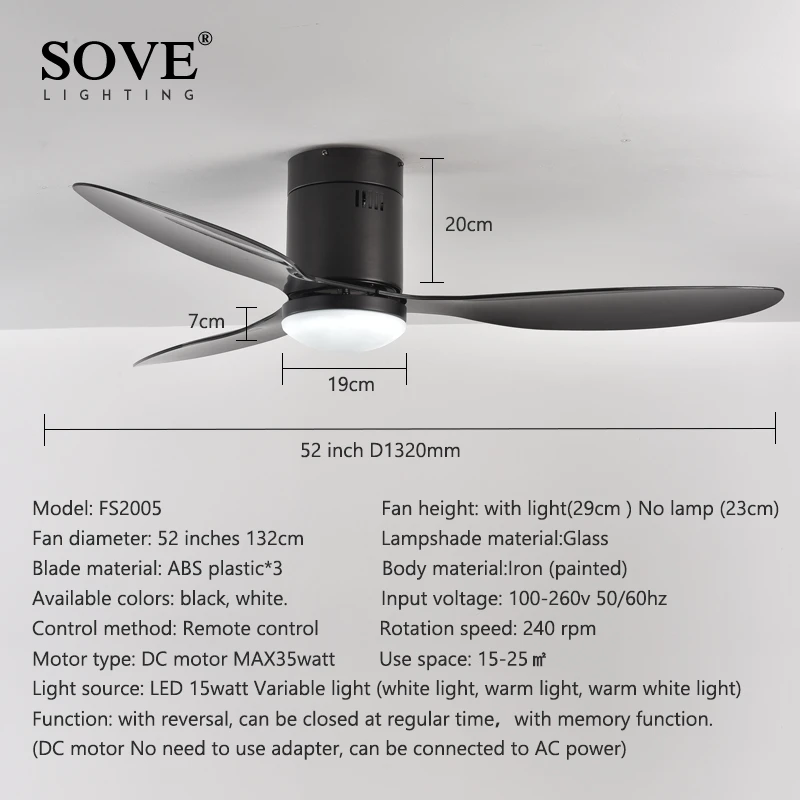 SOVE Low Floor Modern Led Ceiling Fan With Lights Simple Without Light DC Remote Control Home Ventilador De Techo 220V 110V | Лампы и