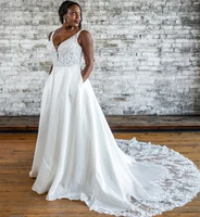african wedding dress a line 2021 tank sleeveless lace appliques with pocket bridal gown for brides robe de mariee customade