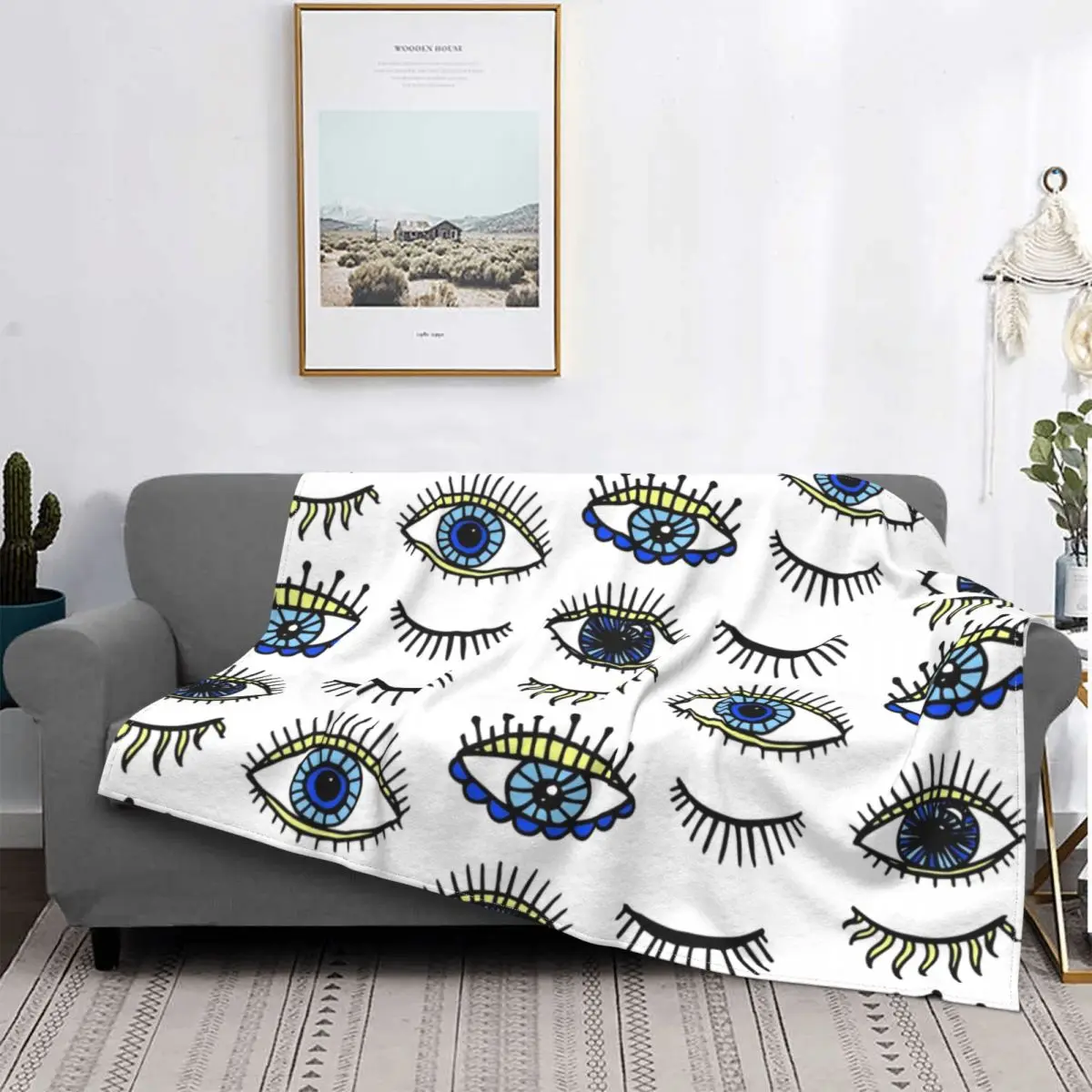 

Evil Eyes Blue Lucky Charm Symbol Knitted Blankets Eyelash Mystic Flannel Throw Blanket Airplane Travel Printed Soft Bedspread