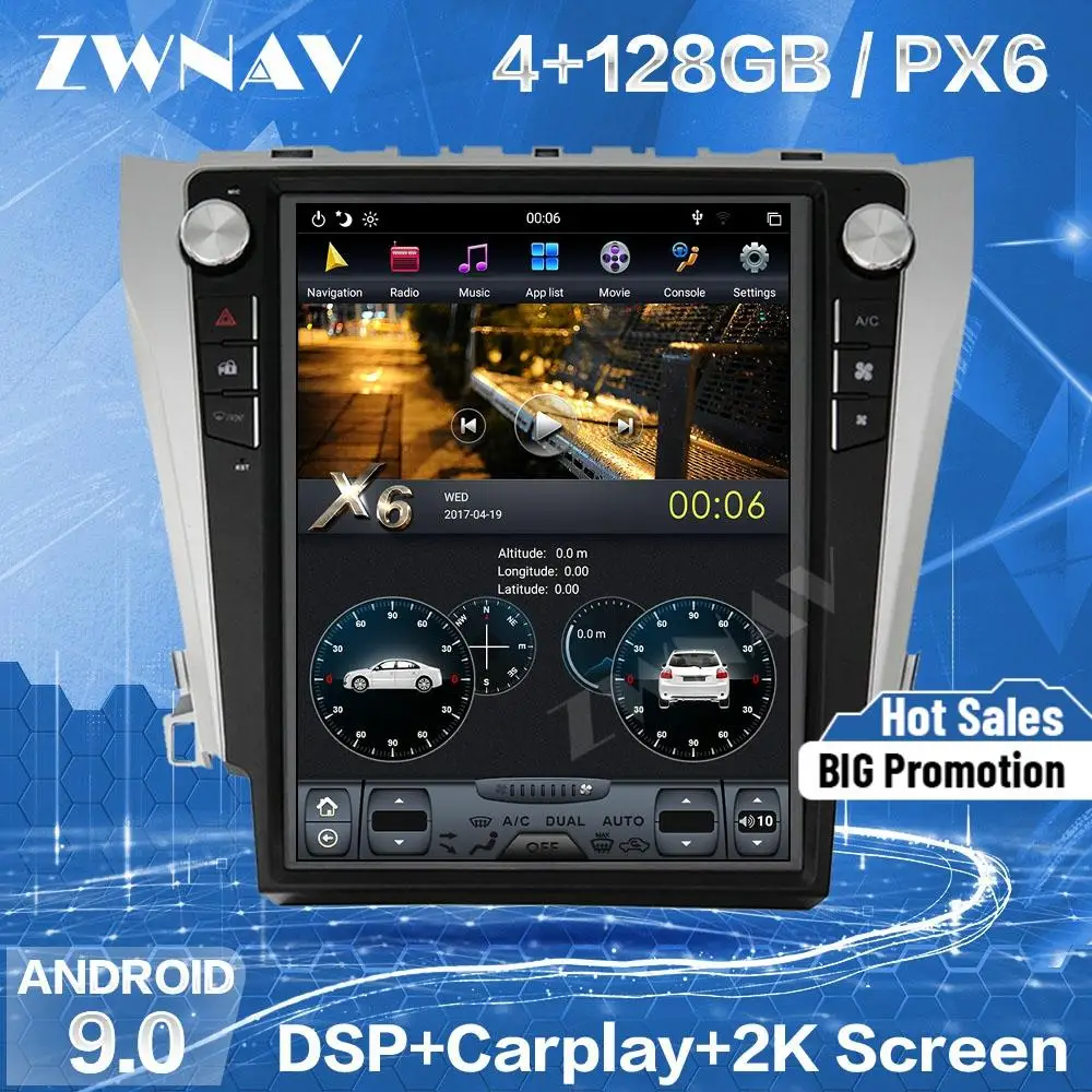Автомобильный мультимедийный плеер экран Tesla 4 + 128G для Toyota Camry Android 9 2012 2013 2014 2015 2016