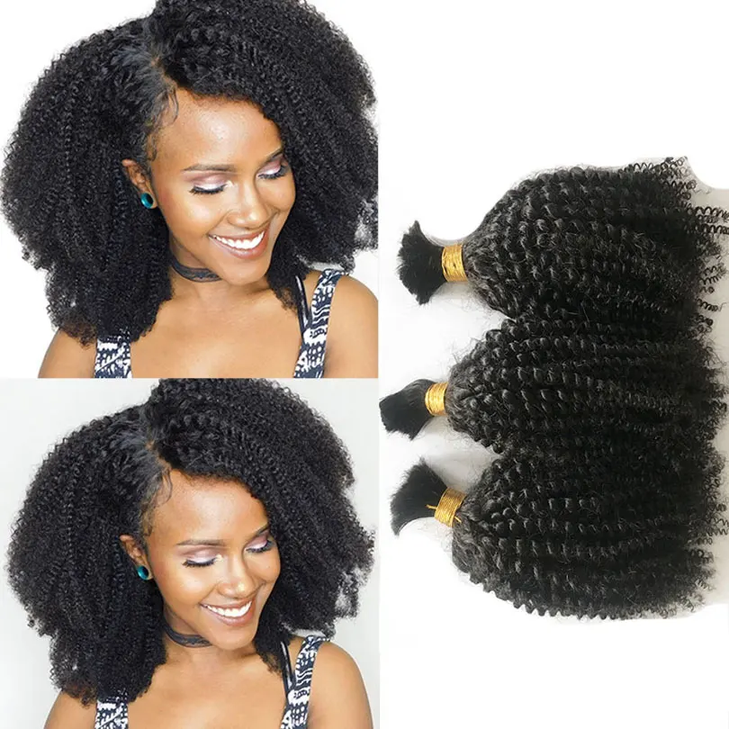 100% Human Braiding Hair Bulk Afro Kinky Curly No Weft Bundle Natural Color Braiding Bulk Hair Extensions