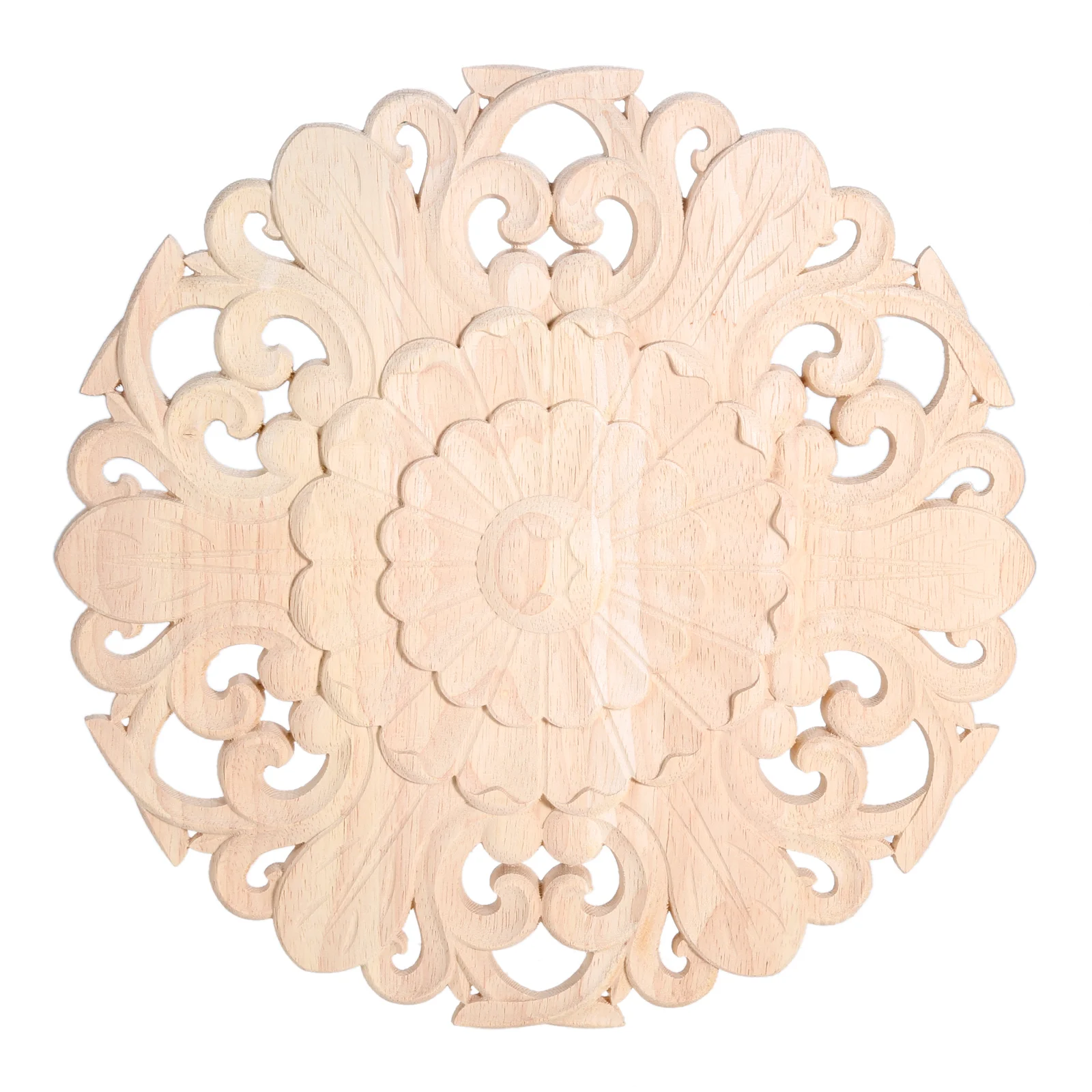 

Exquisite Wood Carving Decal Antique Round Flower Onlay Appliques Beautiful Solid Wood Carving Decal Unpainted Furniture