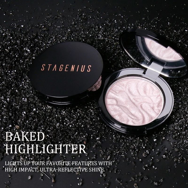 Резная высокоглянцевая пудра румяна и хайлайтер Палитра 4 цветов Запеченная