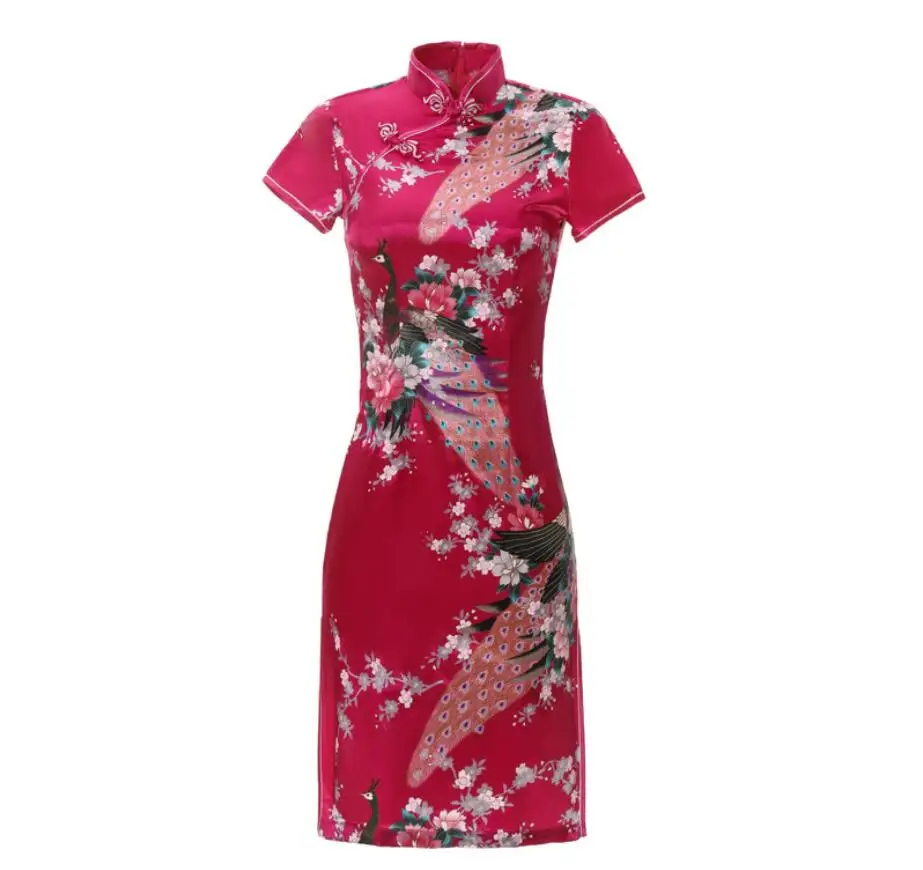 Женское атласное платье Ципао красное традиционное китайское размеров s M ujer Qipao