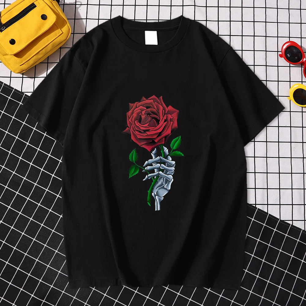 

Skeleton Hand Red Rose Flower Prints Men Tshirt Style S-Xxxl T-Shirt Fashion Casual T Shirts Simplicity Comfortable Mens Top