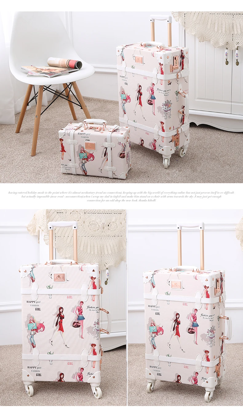 UNIWALKER 2"-26" Мода девушка ретро багаж на колёсиках чемодан из ПУ-кожи багажник Винтаж Valiz Спиннер колеса тележки